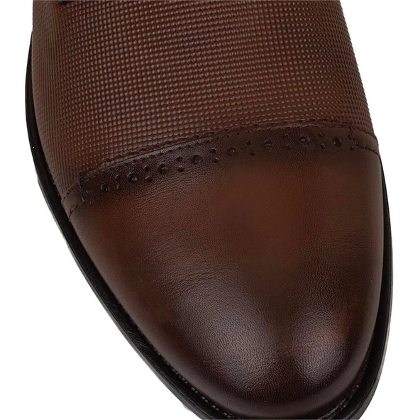 M2S Taba Lazer İşlemeli Hakiki Deri Erkek Klasik Ayakkabı - Resim 5