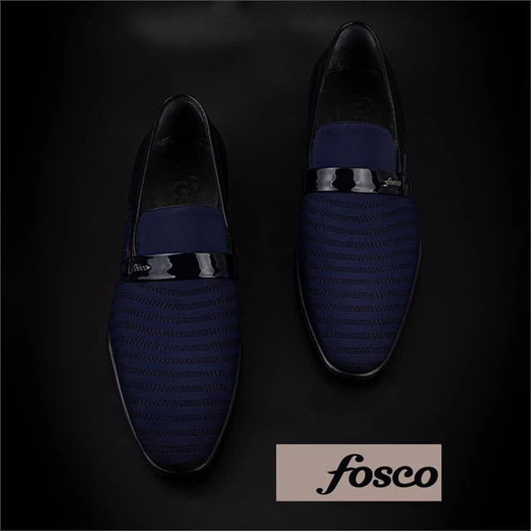 Fosco Mavi Saten Üzeri Rugan İşlemeli Erkek Klasik Ayakkabı - Resim 6