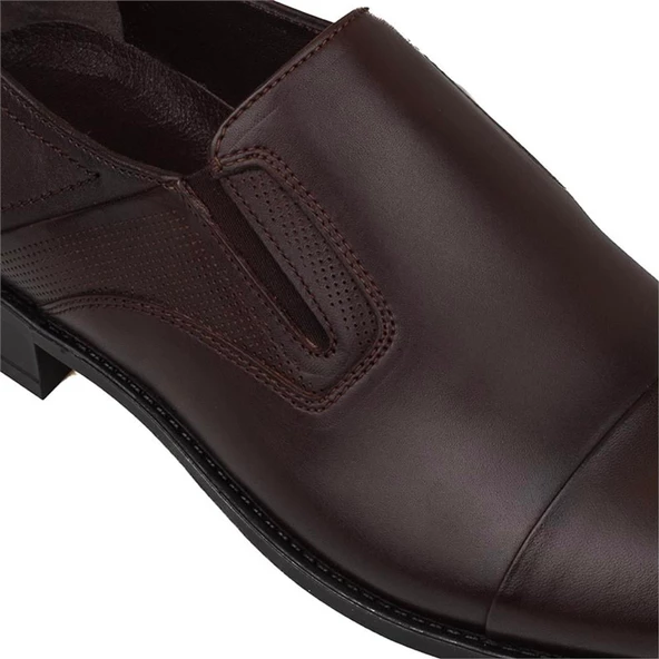 M2S Kahverengi Erkek Hakiki Deri Yuvarlak Burun Klasik Ayakkabı - Resim 5