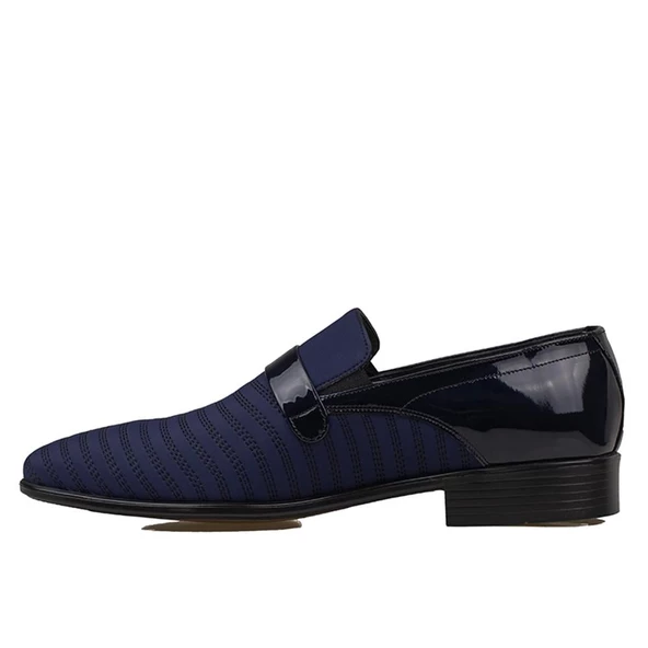 Fosco Mavi Saten Üzeri Rugan İşlemeli Erkek Klasik Ayakkabı - Resim 3