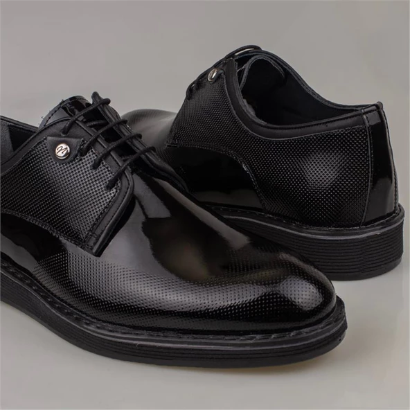 M2S Siyah Rugan Lazer İşlemeli Erkek Klasik Eva Ayakkabı - Resim 6