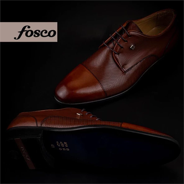 Fosco Taba Hakiki Deri Bağcıklı Lazer Kesim Klasik Ayakkabı - Resim 6