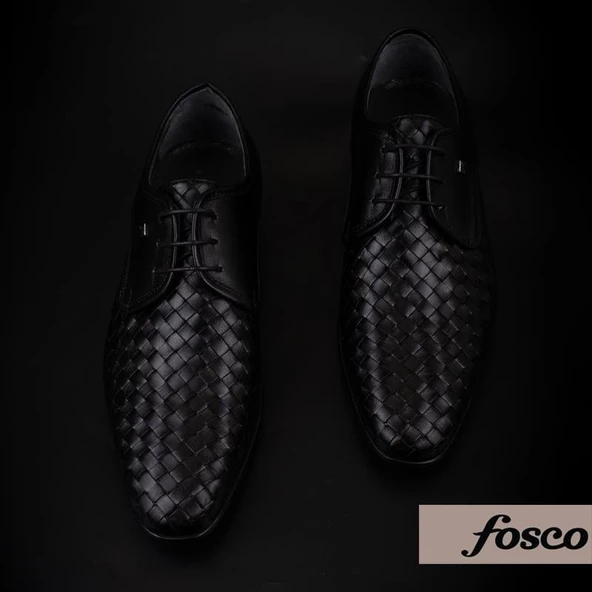 Fosco Siyah Hakiki Deri Özel Üretim Örgülü Klasik Ayakkabı - 6