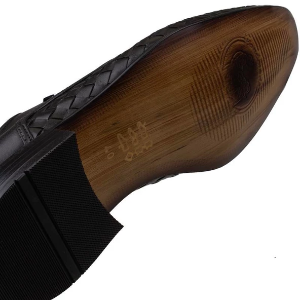 Fosco Siyah Hakiki Deri Özel Üretim Örgülü Klasik Ayakkabı - Resim 5