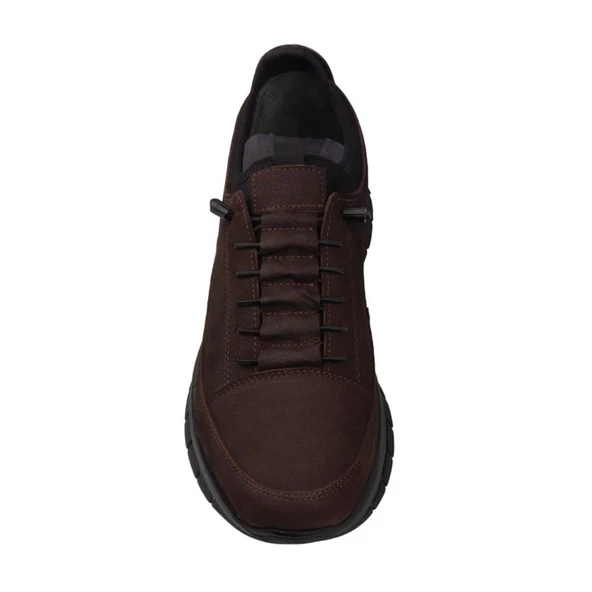 M2S Kahverengi Hakiki Nubuk Deri Erkek Lastikli Günlük Ayakkabı - Resim 6