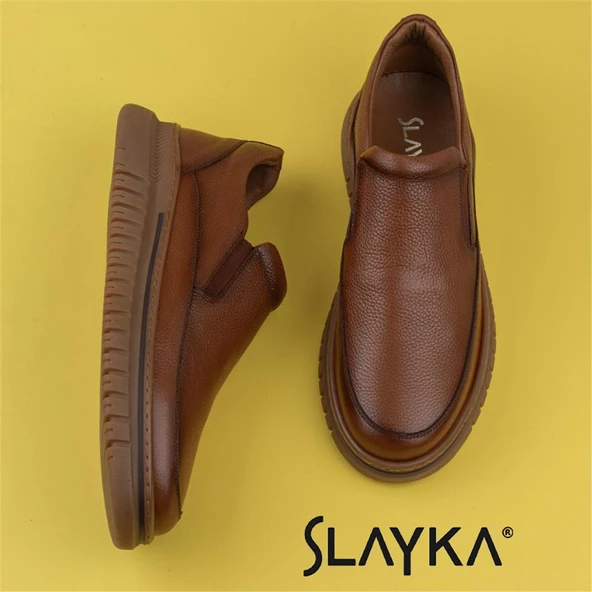 Slayka Taba Stone Hakiki Deri Erkek Bağcıksız Casual Ayakkabı - 7