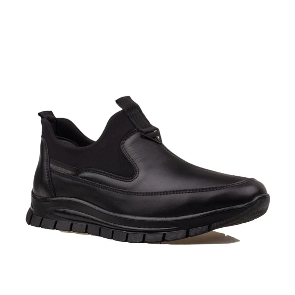 M2S Siyah Hakiki Deri Lastikli Mevsimlik Casual Ayakkabı - Resim 2