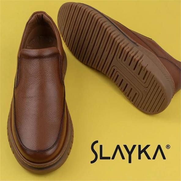 Slayka Taba Stone Hakiki Deri Erkek Bağcıksız Casual Ayakkabı - 6