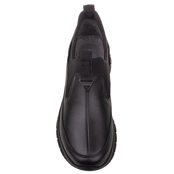 M2S Siyah Hakiki Deri Lastikli Mevsimlik Casual Ayakkabı - Resim 4