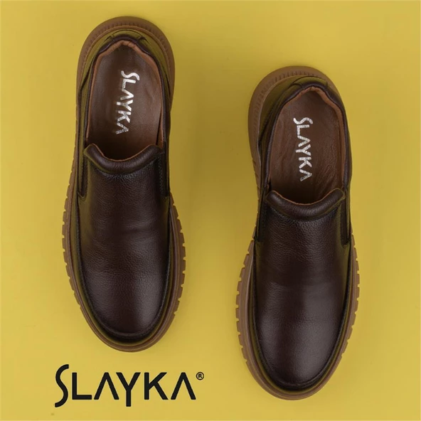Slayka Kahverengi Stone Hakiki Deri Erkek Bağcıksız Casual Ayakkabı - 5