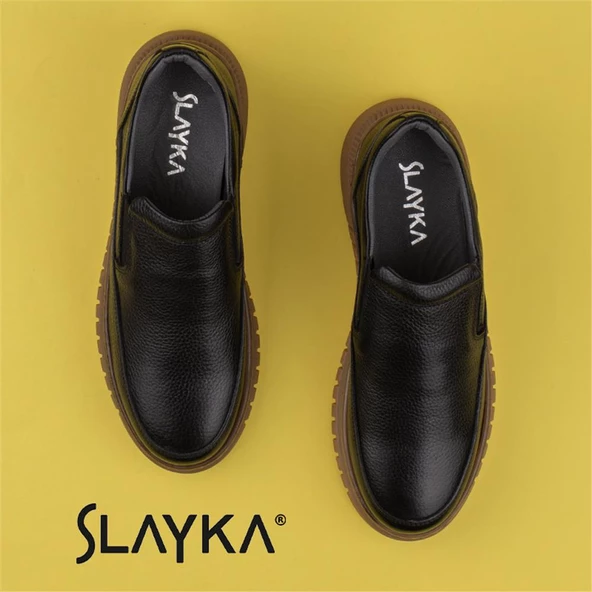 Slayka Siyah Stone Hakiki Deri Erkek Bağcıksız Casual Ayakkabı - 5