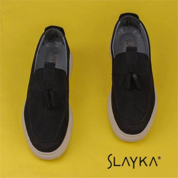 Slayka Siyah Hakiki Nubuk Deri Erkek Günlük Corcik Ayakkabı - 4