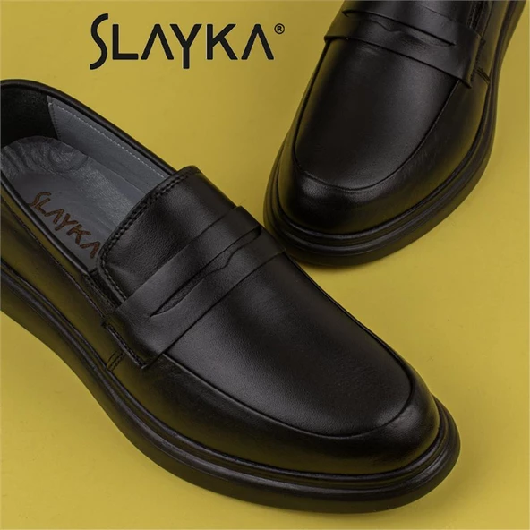 Slayka Siyah Hakiki Deri Erkek Gündelik Ayakkabı - 6