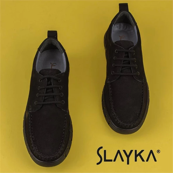 Slayka Siyah Dignity Hakiki Nubuk Deri Bağcıklı Casual Ayakkabı - 5