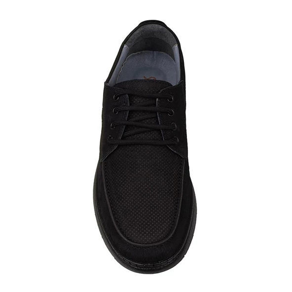 Slayka Siyah Hafif Hakiki Nubuk Deri Bağcıklı Casual Ayakkabı - Resim 4