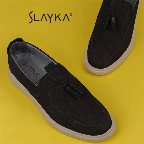 Slayka Siyah Hakiki Nubuk Deri Erkek Günlük Corcik Ayakkabı - 5