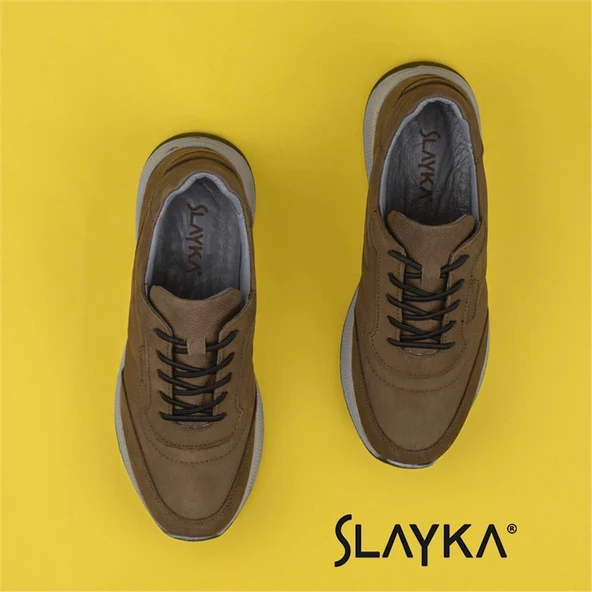 Slayka Haki Brand Nubuk Deri Comfort Casual Erkek Ayakkabı - Resim 4