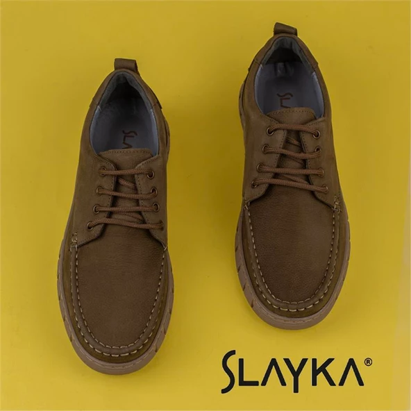 Slayka Haki Dignity Hakiki Nubuk Deri Bağcıklı Casual Ayakkabı - Resim 5