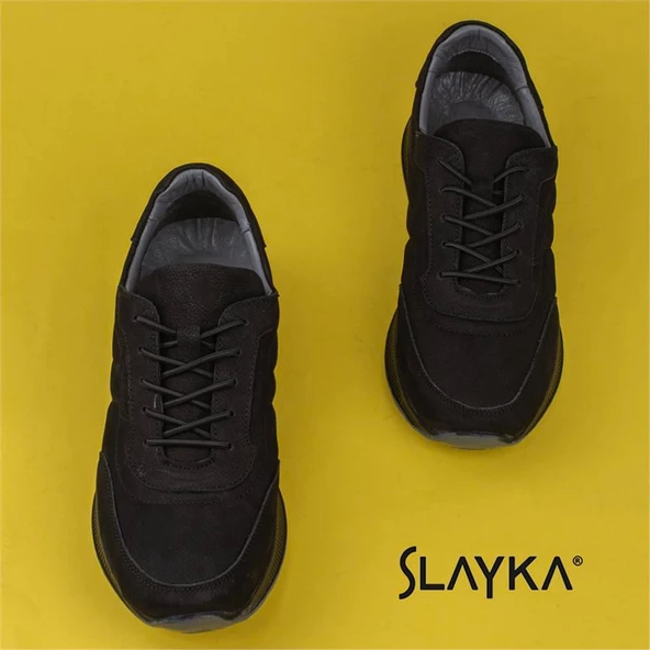 Slayka Siyah Brand Nubuk Deri Comfort Casual Erkek Ayakkabı - Resim 4