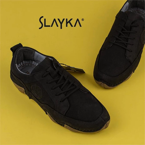 Slayka Siyah Rollo Two Hakiki Nubuk Deri Gündelik Ayakkabı - 6