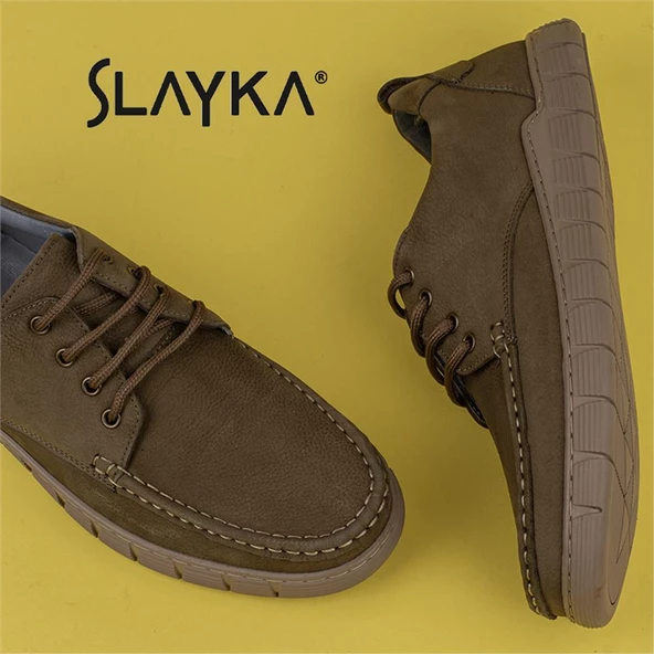 Slayka Haki Dignity Hakiki Nubuk Deri Bağcıklı Casual Ayakkabı - Resim 7