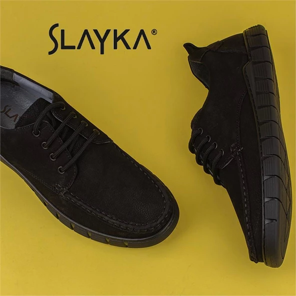Slayka Siyah Dignity Hakiki Nubuk Deri Bağcıklı Casual Ayakkabı - 7
