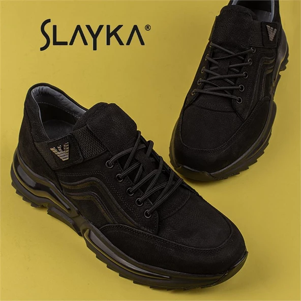 Slayka Siyah Mat Posh Lastikli Erkek Hakiki Deri Casual Ayakkabı - Resim 7