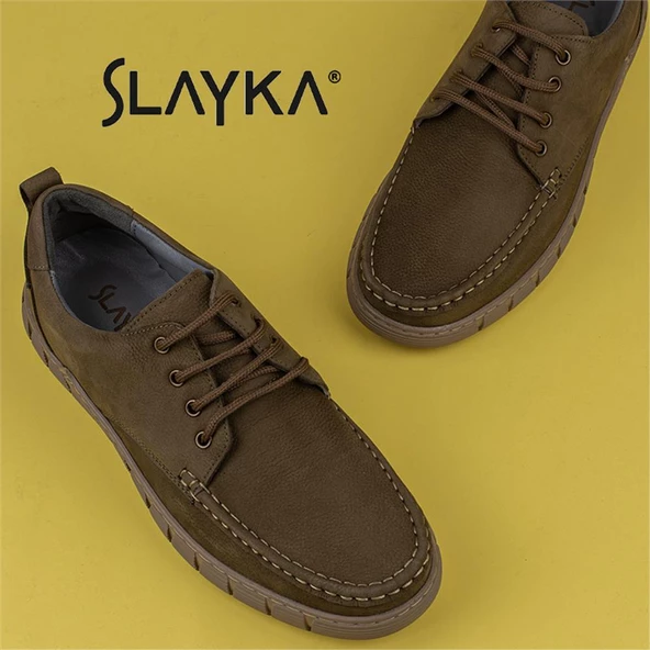 Slayka Haki Dignity Hakiki Nubuk Deri Bağcıklı Casual Ayakkabı - Resim 6