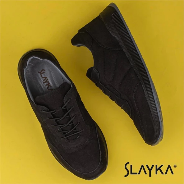 Slayka Siyah Brand Nubuk Deri Comfort Casual Erkek Ayakkabı - Resim 5