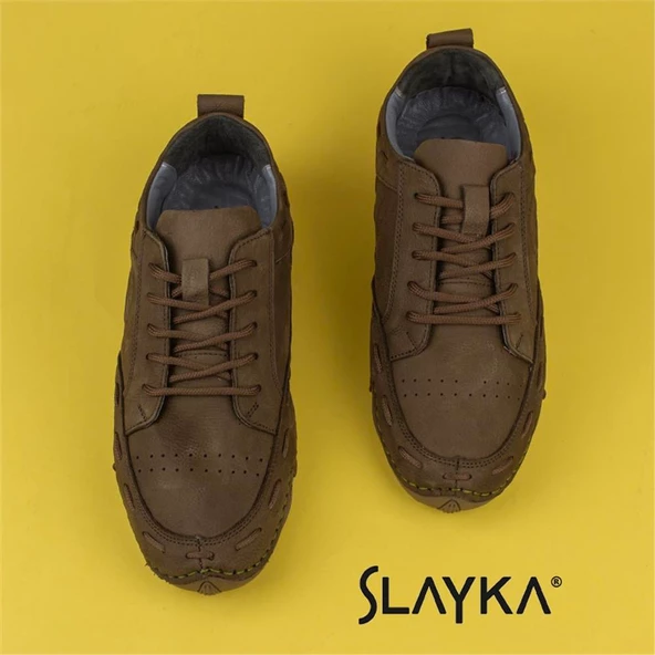 Slayka Haki Rollo Hakiki Nubuk Deri Bağcıklı Gündelik Ayakkabı - 5