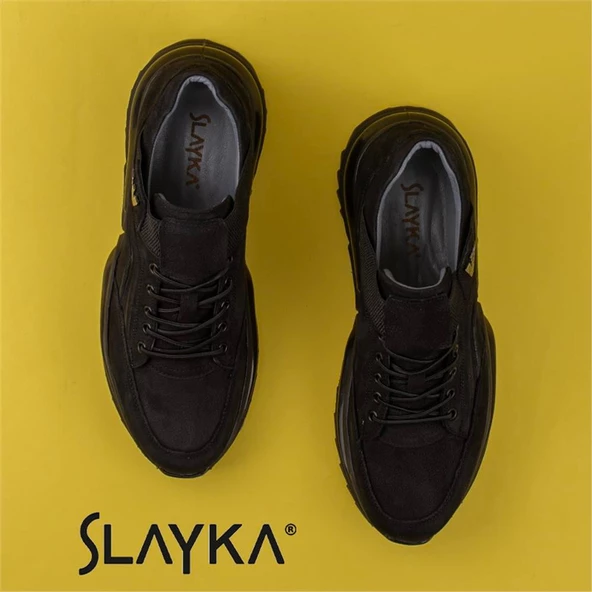 Slayka Siyah Mat Posh Lastikli Erkek Hakiki Deri Casual Ayakkabı - Resim 5
