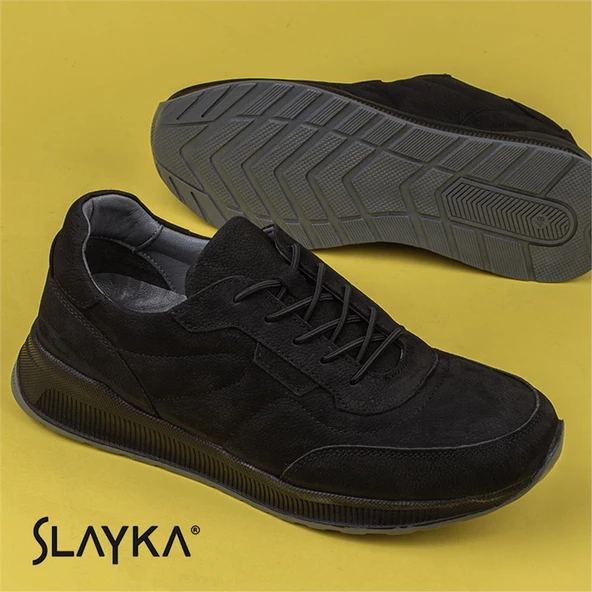 Slayka Siyah Brand Nubuk Deri Comfort Casual Erkek Ayakkabı - Resim 6