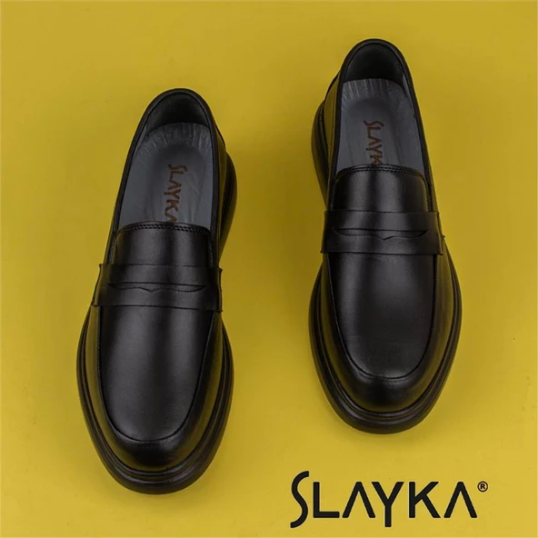 Slayka Siyah Hakiki Deri Erkek Gündelik Ayakkabı - 5