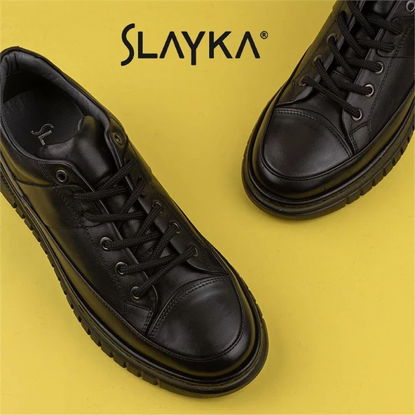 Slayka Siyah Charisma Leather Erkek Bağcıklı Casual Ayakkabı - 8