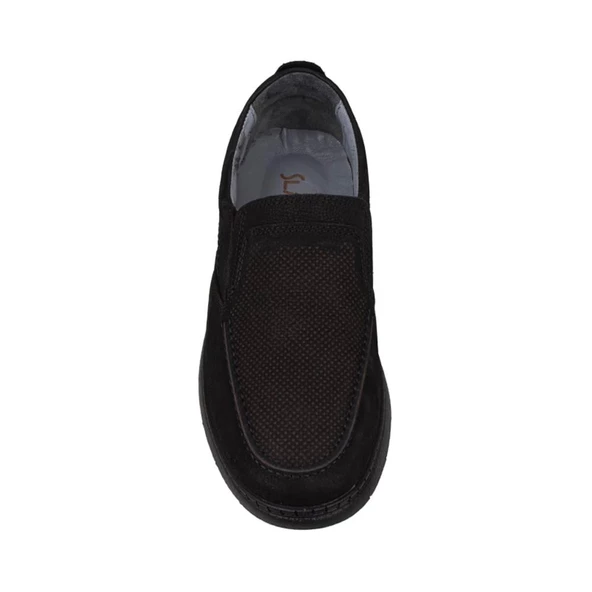 Slayka Siyah Hafif Hakiki Nubuk Deri Bağcıksız Casual Ayakkabı - Resim 4