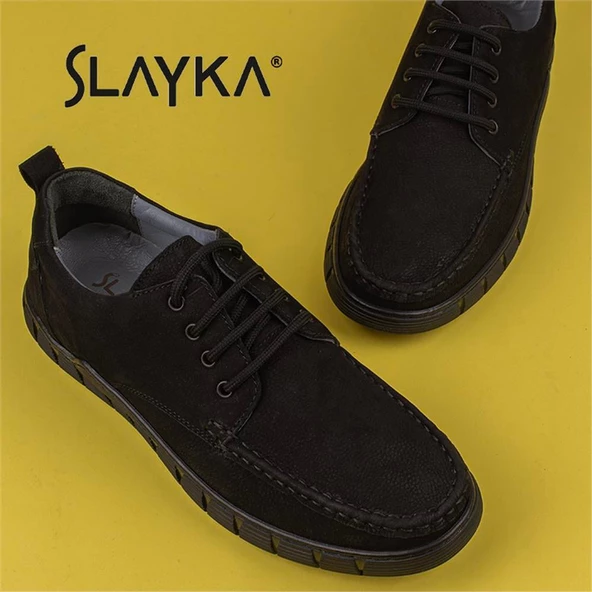 Slayka Siyah Dignity Hakiki Nubuk Deri Bağcıklı Casual Ayakkabı - 6