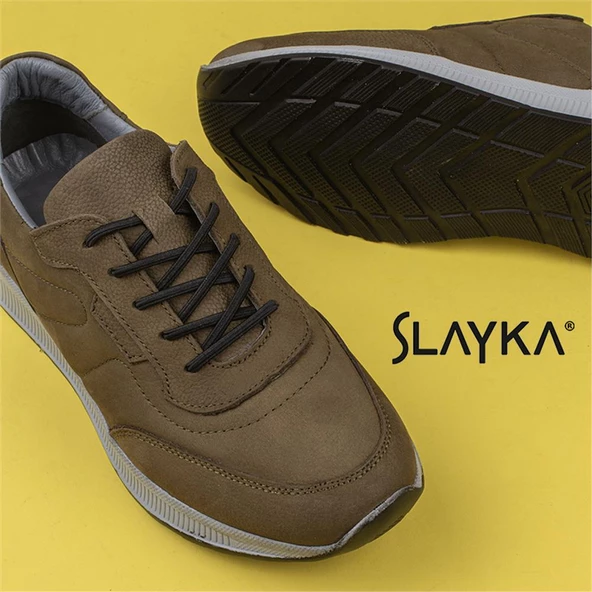 Slayka Haki Brand Nubuk Deri Comfort Casual Erkek Ayakkabı - Resim 6