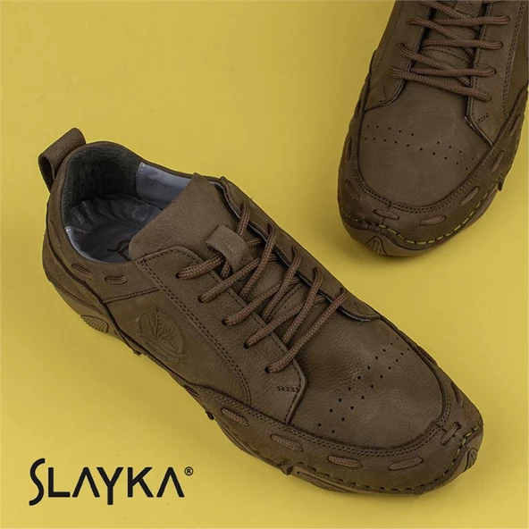 Slayka Haki Rollo Hakiki Nubuk Deri Bağcıklı Gündelik Ayakkabı - 6