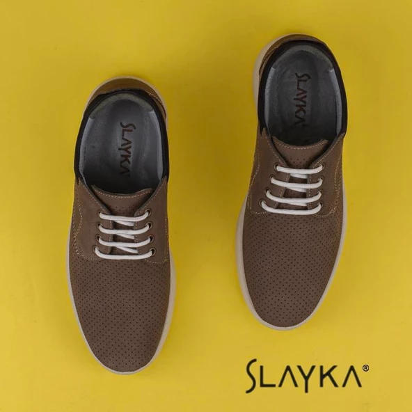Slayka Kahverengi Hakiki Nubuk Deri Bağcıklı Gündelik Ayakkabı - 4