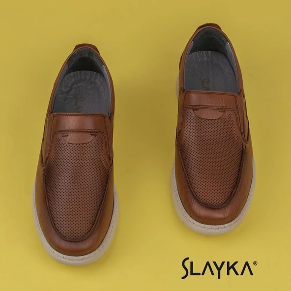 Slayka Taba Hafif Hakiki Deri Bağcıksız Casual Ayakkabı - Resim 4