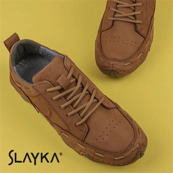 Slayka Taba Rollo Hakiki Nubuk Deri Bağcıklı Gündelik Ayakkabı - 5