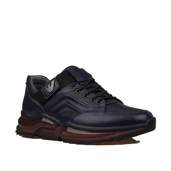 Slayka Lacivert Posh Lastikli Erkek Hakiki Deri Casual Ayakkabı - Resim 2