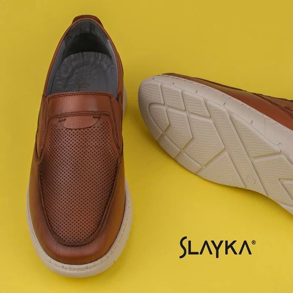 Slayka Taba Hafif Hakiki Deri Bağcıksız Casual Ayakkabı - Resim 6