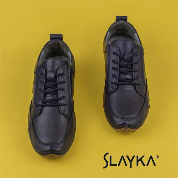 Slayka Lacivert Rollo Two Hakiki Deri Gündelik Ayakkabı - Resim 4
