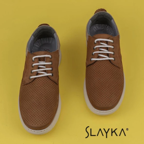 Slayka Taba Hakiki Nubuk Deri Bağcıklı Gündelik Ayakkabı - Resim 4