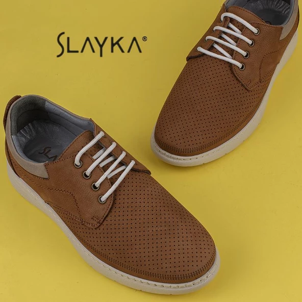 Slayka Taba Hakiki Nubuk Deri Bağcıklı Gündelik Ayakkabı - Resim 5