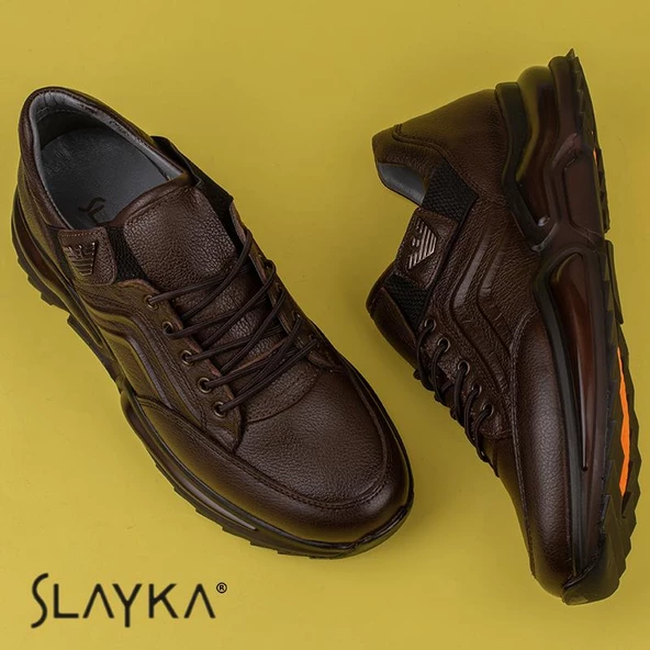 Slayka Kahverengi Posh Lastikli Erkek Hakiki Deri Casual Ayakkabı - 5