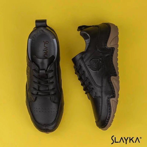 Slayka Siyah Rollo Two Hakiki Deri Gündelik Ayakkabı - Resim 5