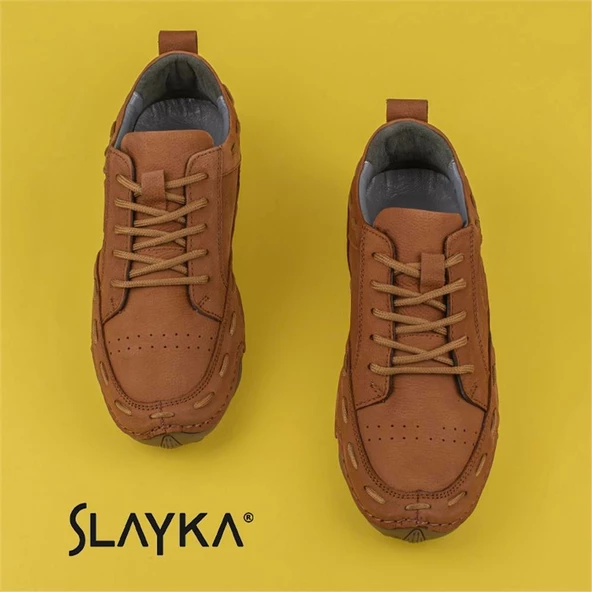 Slayka Taba Rollo Hakiki Nubuk Deri Bağcıklı Gündelik Ayakkabı - 4