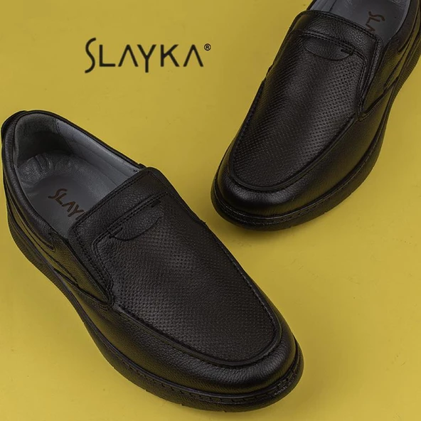 Slayka Siyah Hafif Hakiki Deri Bağcıksız Casual Ayakkabı - 5
